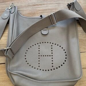 Hermès Evelyne GM Clemence Leather Crossbody Bag Grey